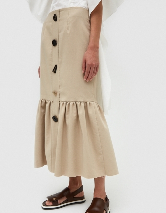 Paula Buttoned Ruffle Hem Skirt