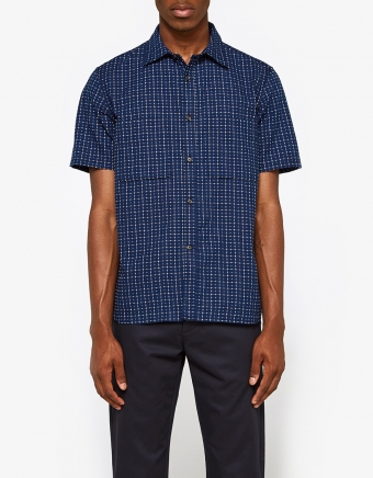 Camp Shirt Indigo Sashiko Grid