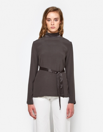 Tie Back Long Sleeve Top in Army