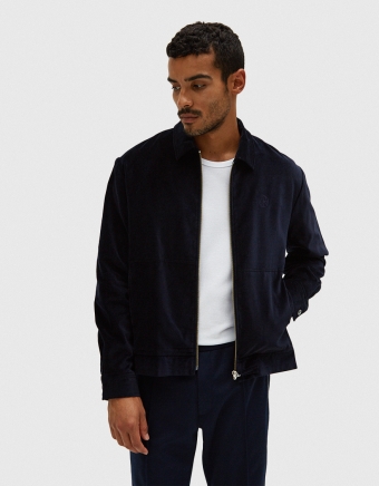 Cropped Blouson Velveteen in Navy