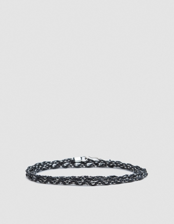 Hand-Braided Silver Chain Bracelet in Black