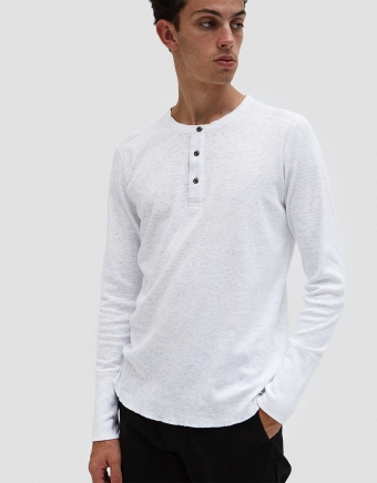 1x1 Slub Longsleeve Henley in White