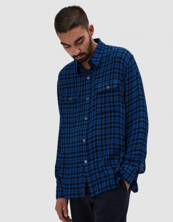 Country Shirt Liquid Wool Blue Check