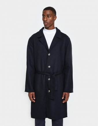 Belted Overcoat in Navy