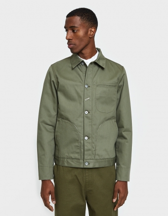 Lined Supply Jacket in Olive Herringbone