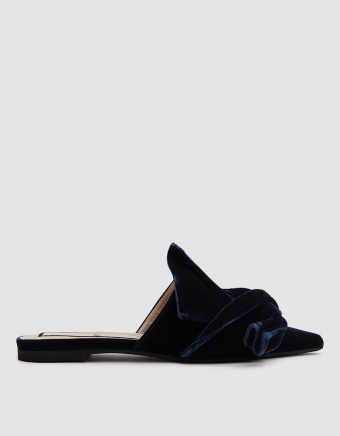 Velvet Flat Bow Mule in Ocean