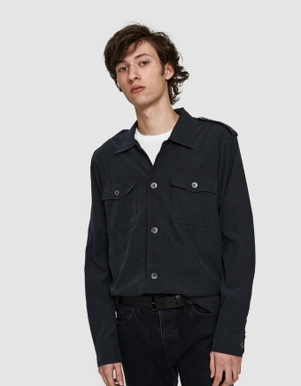 Casual Military Shirt Black Tech Cupro