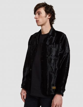 Long Sleeve Fur Shirt in Black