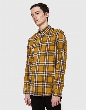 Slim Fit Check Button Down Shirt Mustard Taupe
