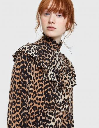 Fayette Silk Ruffle Dress in Leopard