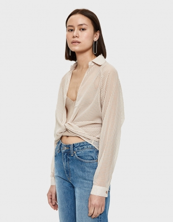 Colla Blouse in Beige Plaid