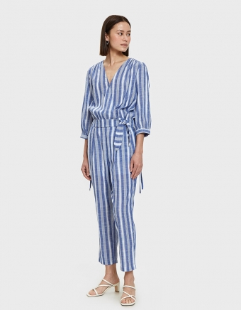 Josa Wrap Top in Blue Stripe