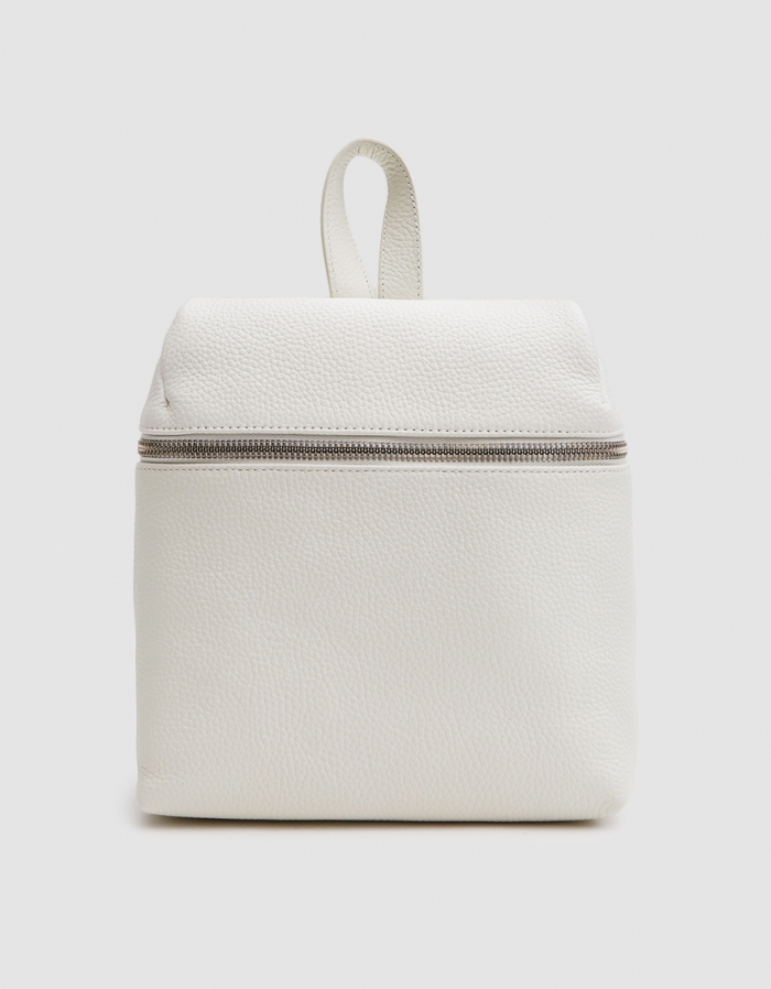 Pebble Leather Small Backpack in Off White