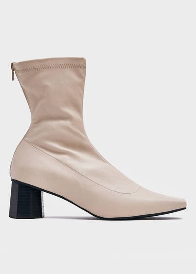 Kim Matin Low Wooden Heel Stretch Boot in Cream