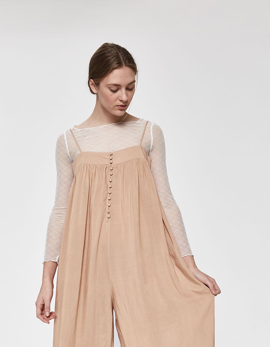 Abigayle Button-Up Jumpsuit in Clay