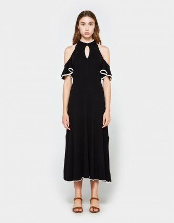 Knit Cold Shoulder Dress in Black w/ White Tipping