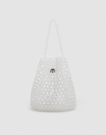 Tulipa Beaded Bag in White Iridescent