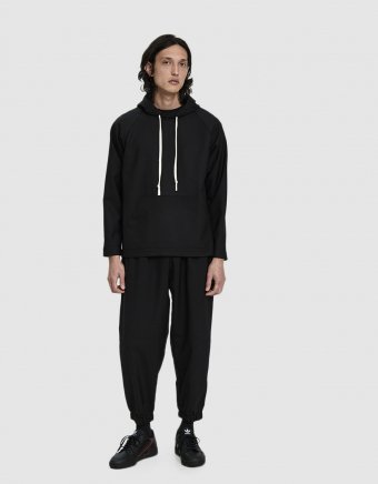 Wool Pullover Hoodie in Black