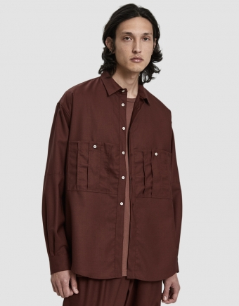 Wool Button Up Shirt in Brown