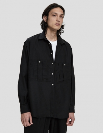 Wool Button Up Shirt in Black