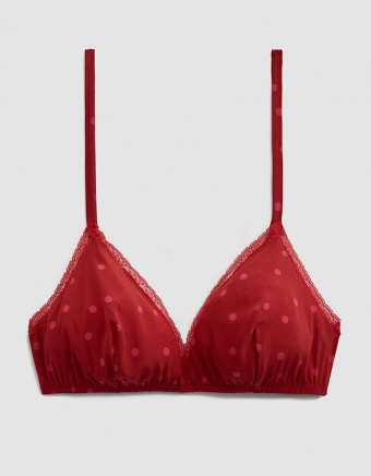 Stretch Crepe De Chine "Pois" Bralette in Ruby/Fuchsia