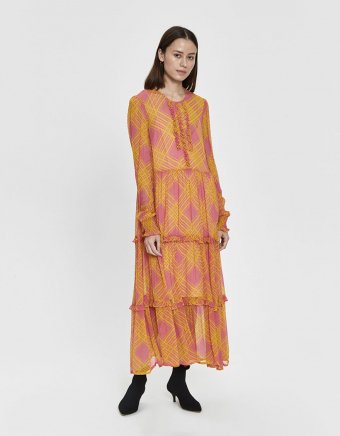 Agi Maxi Dress in Pink Check