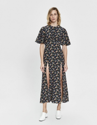 Flutter Sleeve Long Dress in Black