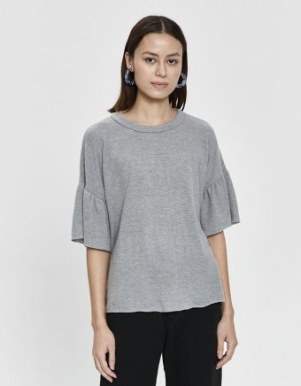 Izabela Flutter Sleeve Knit Tee in Grey