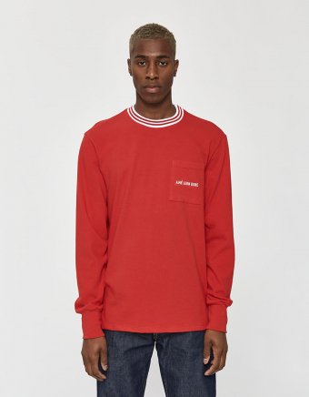 L/S Ribbed Collar Tee in Mineral Red