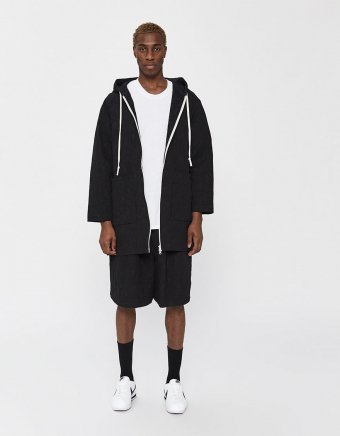 Zip Up Floral Jacquard Hoodie in Black