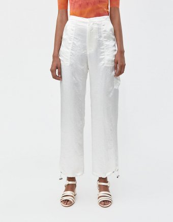Monk Satin Cargo Pant in White