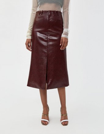 Snake-Embossed Slit Front Skirt