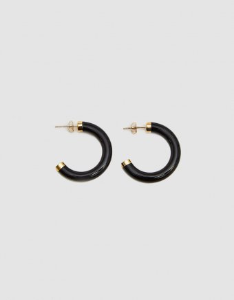 Stone Hoop Earrings in Black Onyx